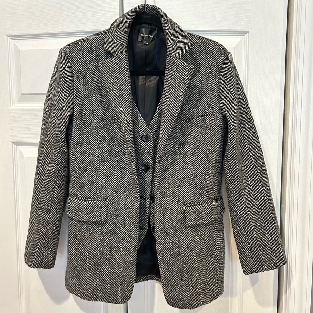 Line & Dot Black and White Herringbone Blazer